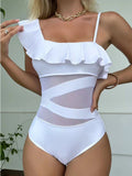 Asymmetrical Ruffled One-Piece Swimwear