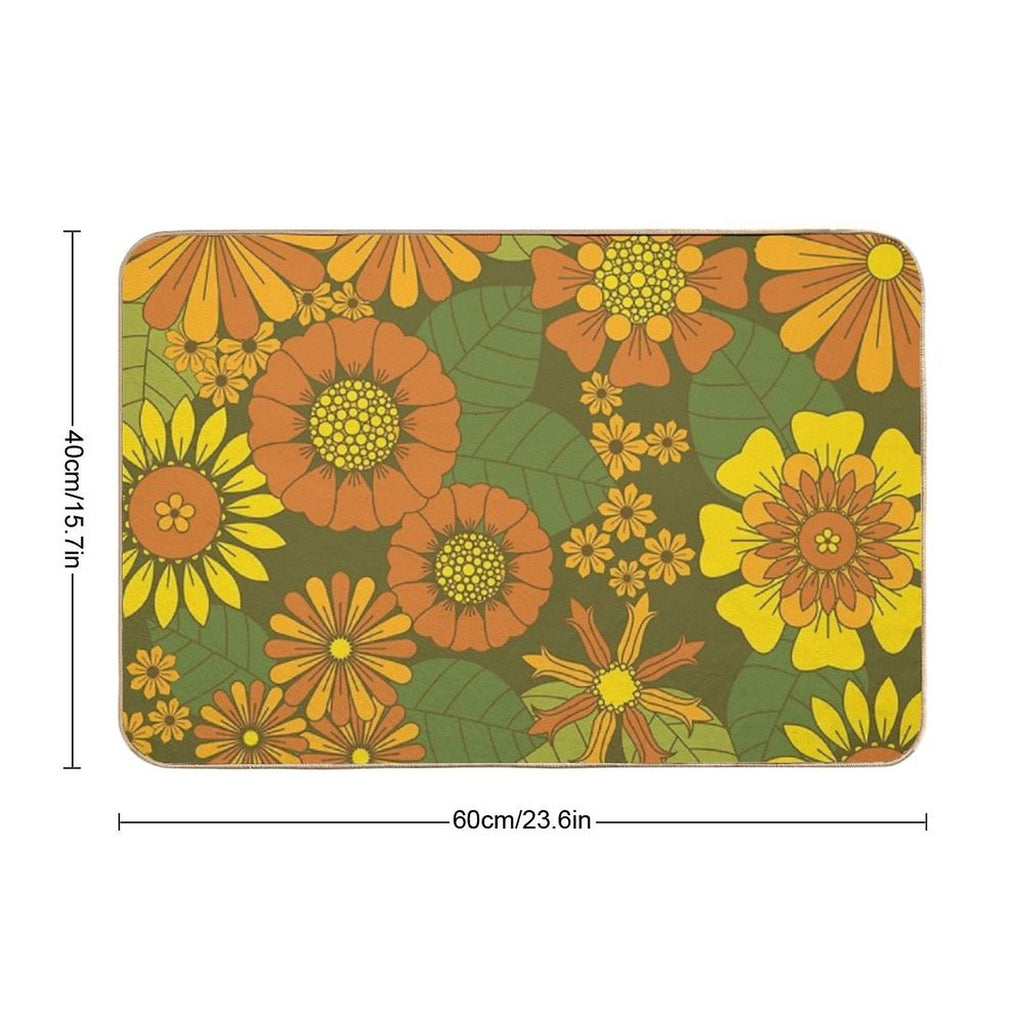 Orange, Brown, Yellow And Green Retro Daisy Pattern Durable Bath Mat
