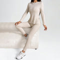 Women’s Ribbed Knit Long‑Sleeve Tee & Pants Set
