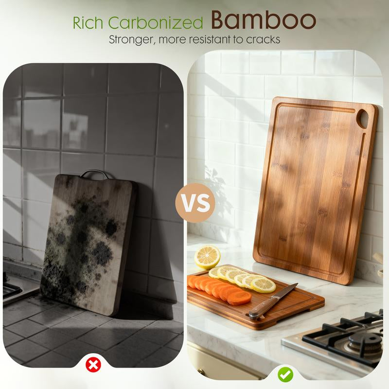 Astercook 4-Piece Bamboo Cutting Board Set with Holder Composite Side Cutting Board for Kitchen Use Chopping Kitchen Knives