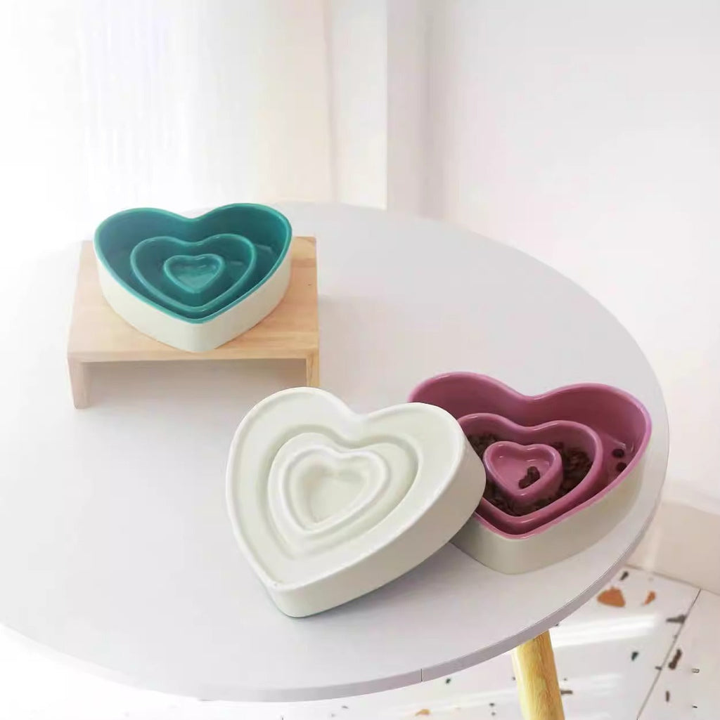 Ceramic Slow Food Bowl For Small And Medium Dogs Slow Anti-choking Food Bowl Love Bowl To Eat Protects The Cervical Spine Dog Food Bowl