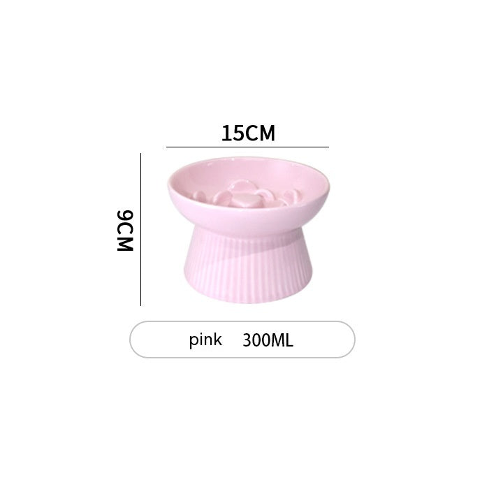 Ceramic Pet Cat Bowl Dog Bowl Anti-choke And Slow Food Anti-tumble High Foot Neck Protection Rice Bowl