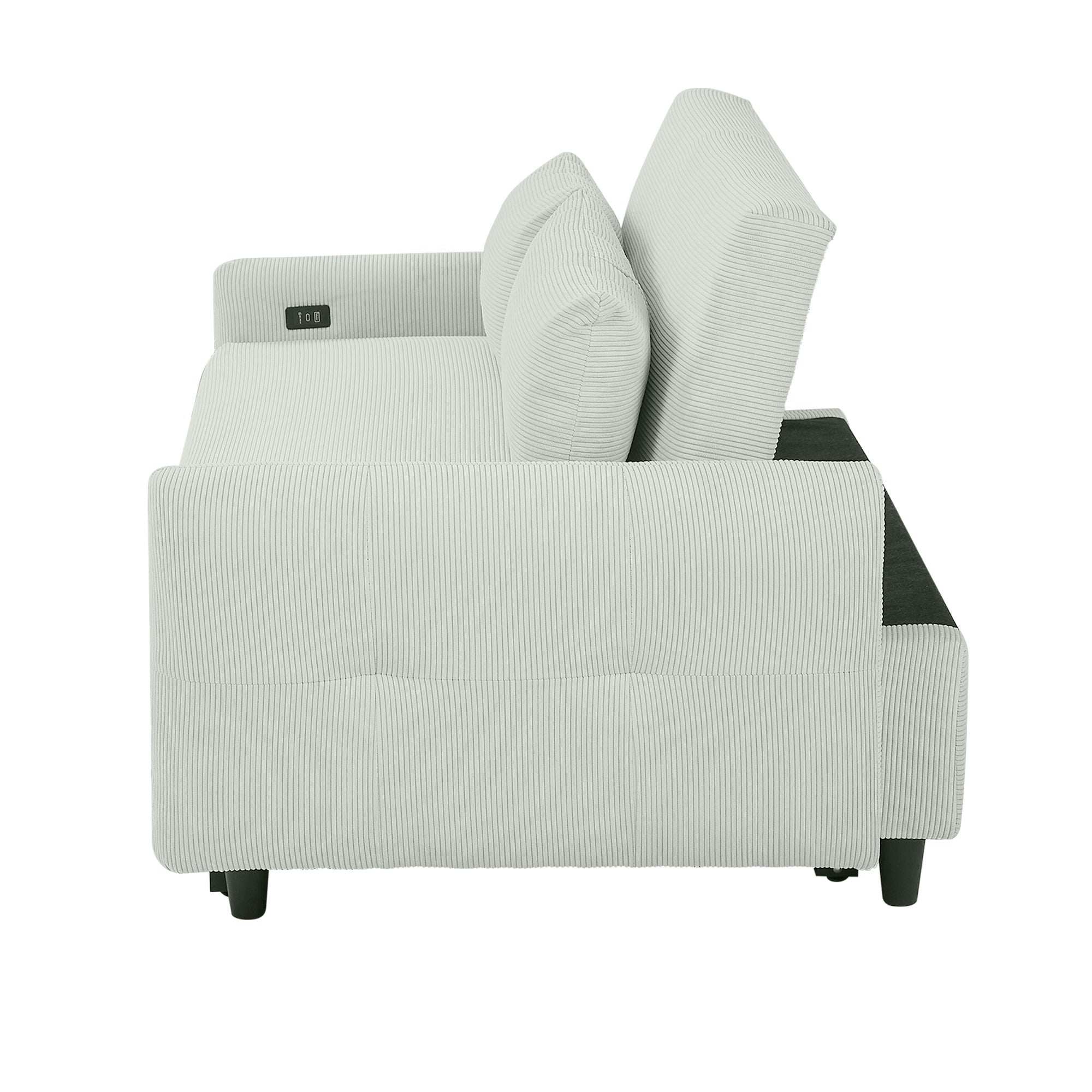 Modern Convertible Pull-out Sofa Bed Loveseat with USB Ports, Light Grey-Green Corduroy, 57.48 Inches