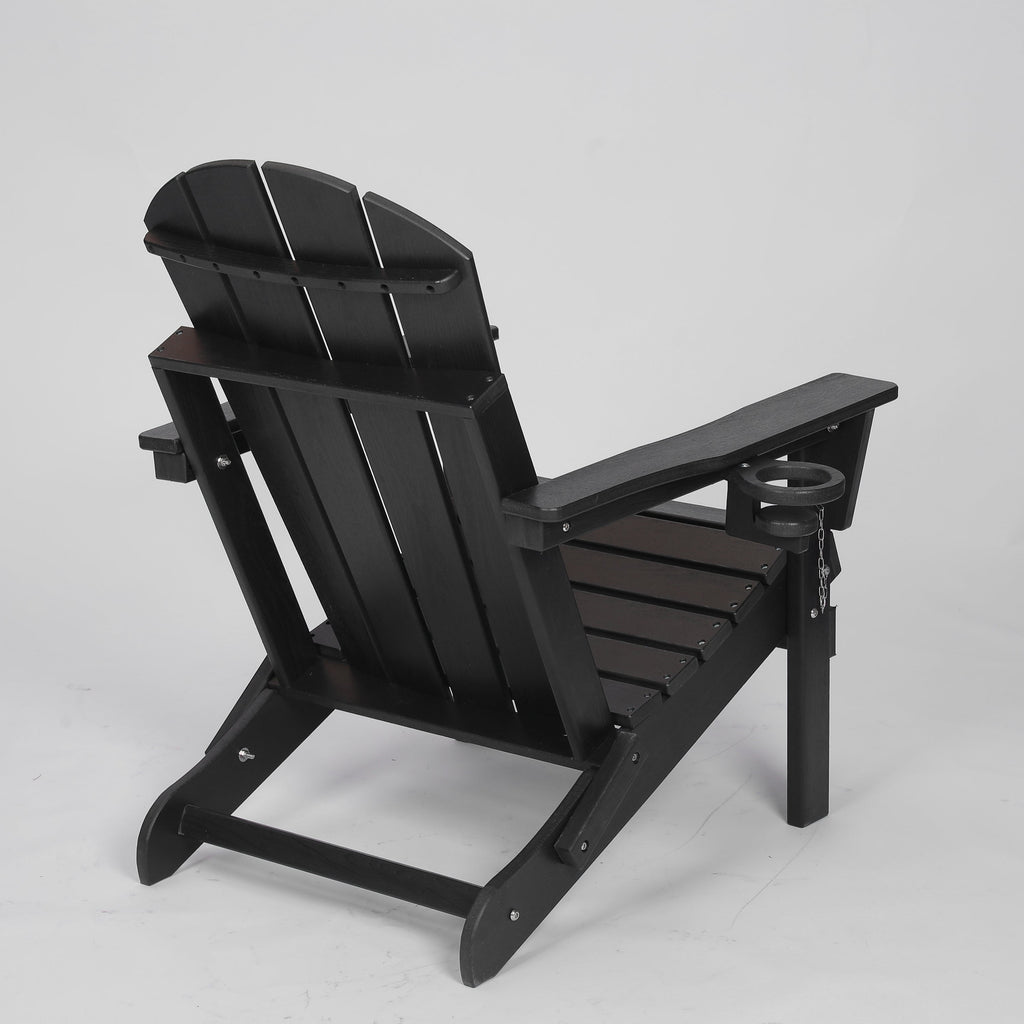HDPE Folding Adirondack Chair with Dual Cup Holder - Black