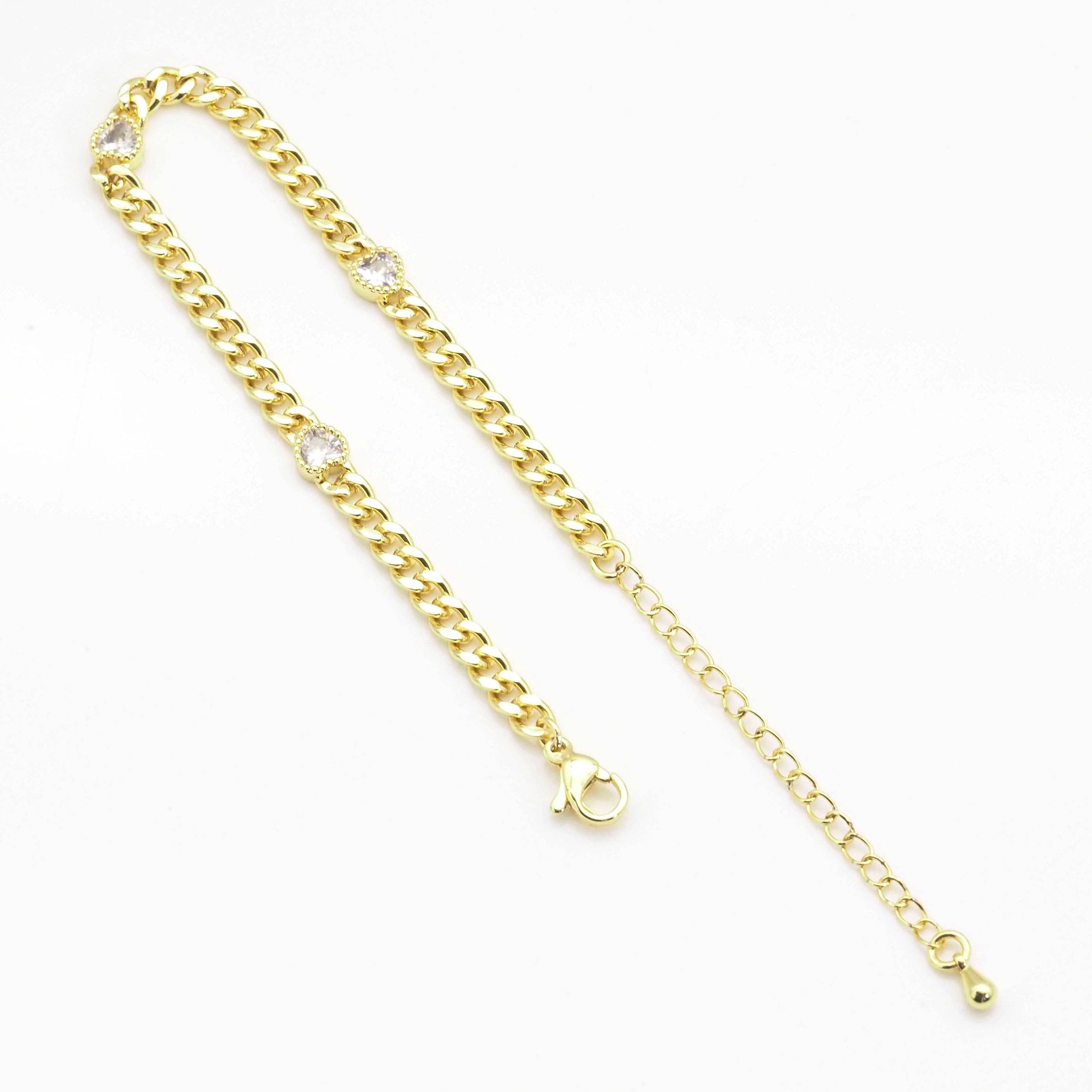 Gold Cuban Link Chain with Clear Heart Necklace,sku#LX228