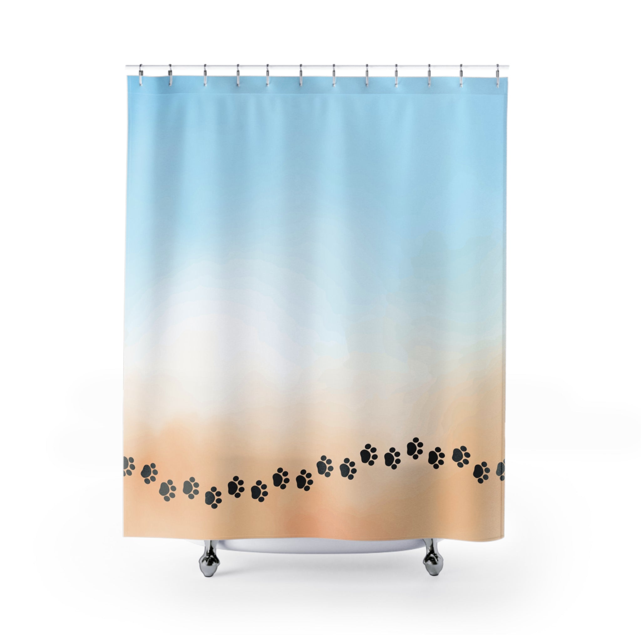 Beach Vibe Shower Curtain with Paw Prints