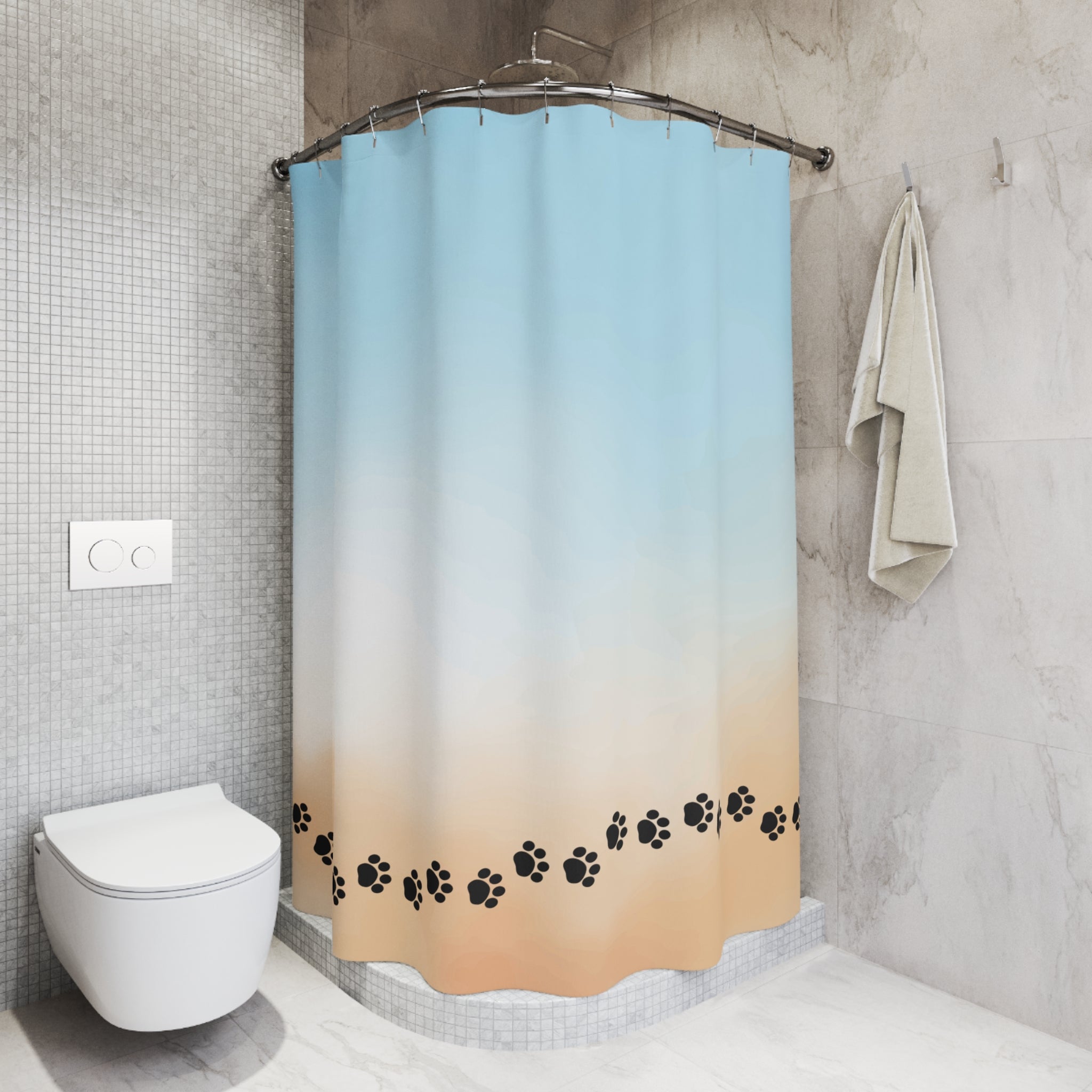 Beach Vibe Shower Curtain with Paw Prints
