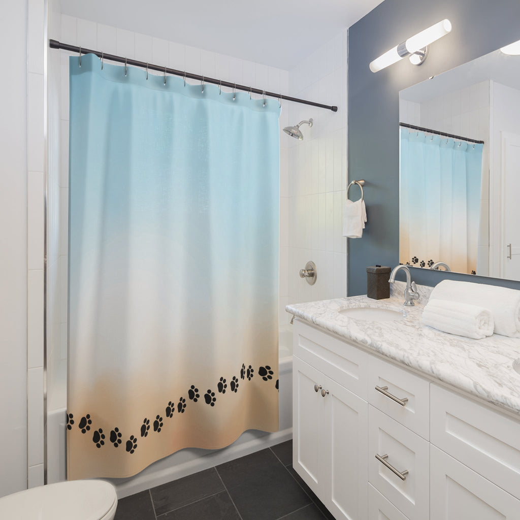 Beach Vibe Shower Curtain with Paw Prints