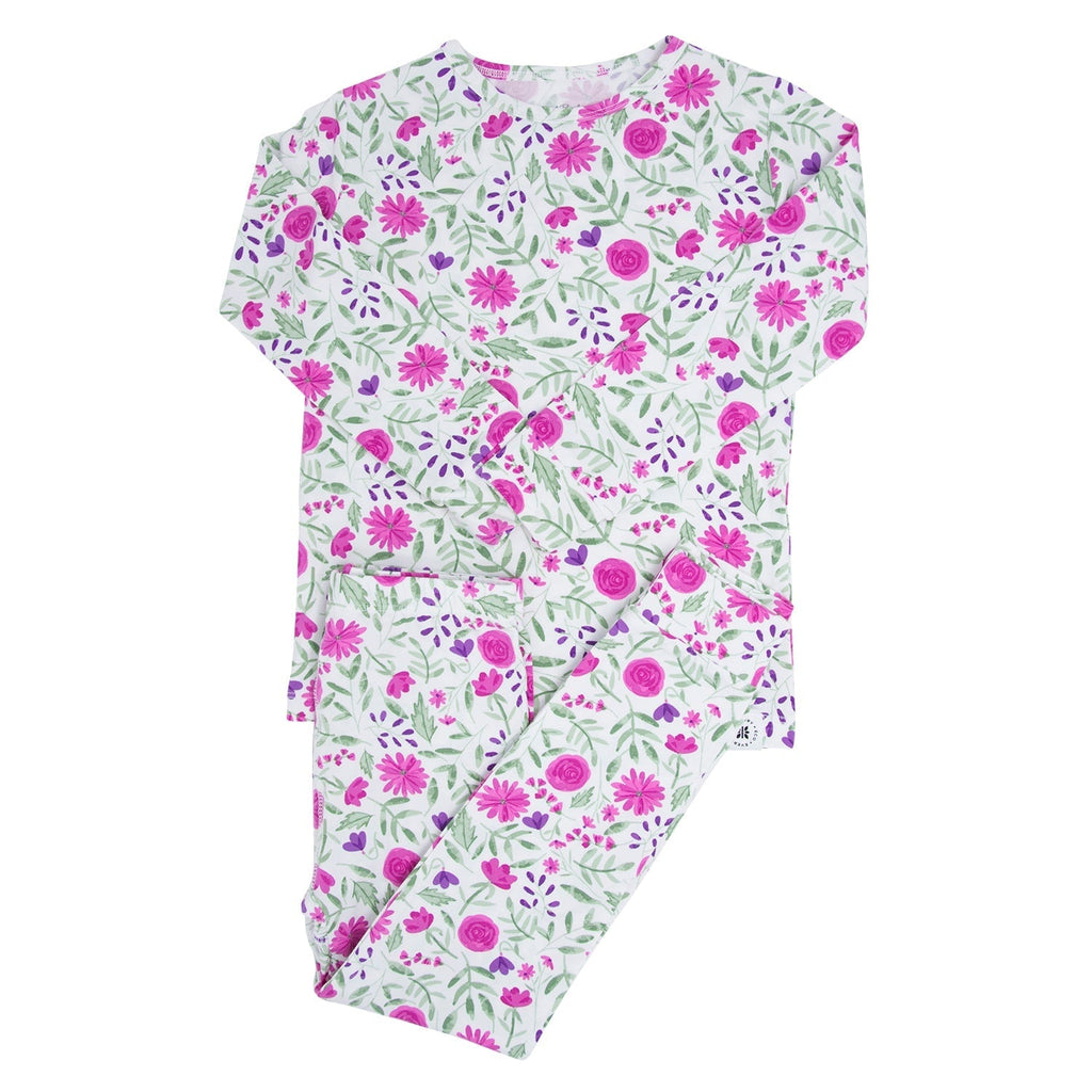 Sweet Purple Flowers Big Kid Pajama Set(Up to ages 12)