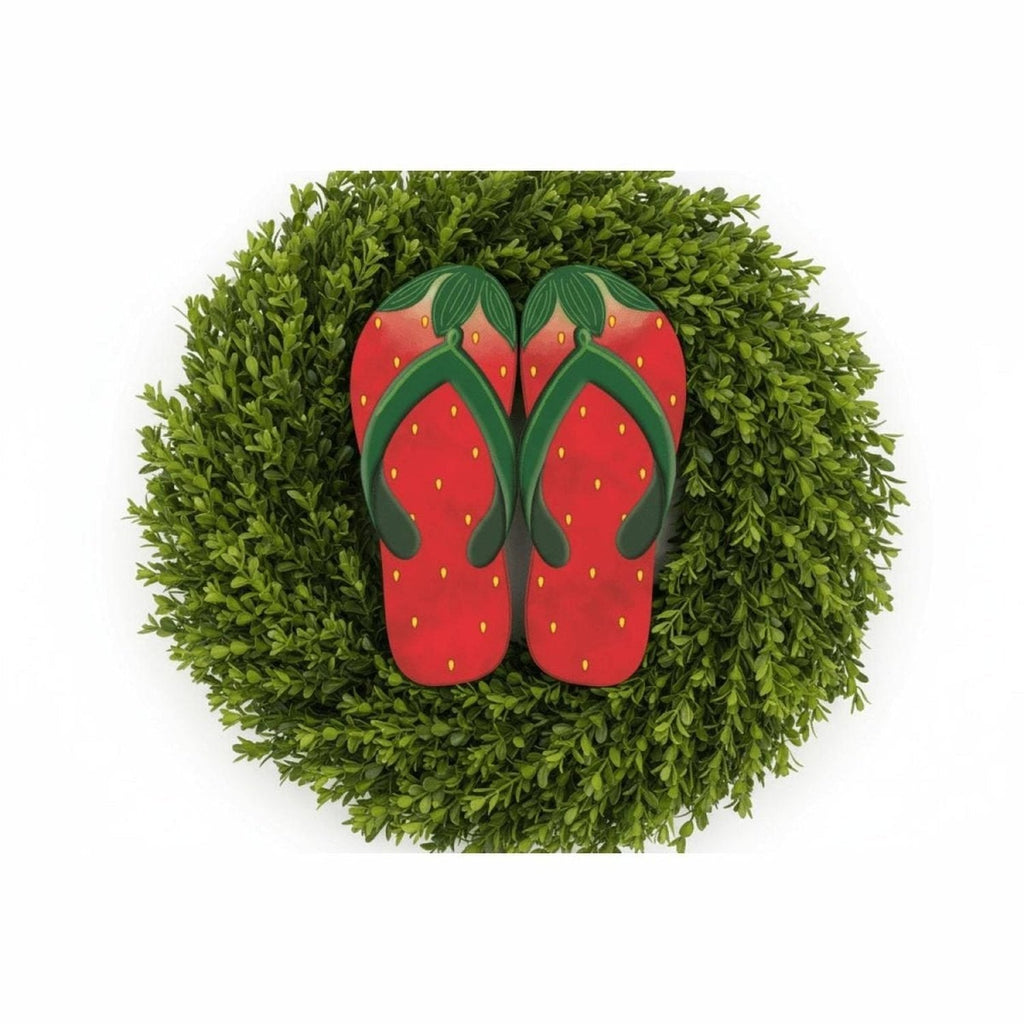 13" Metal Embossed Flip Flops: Strawberry