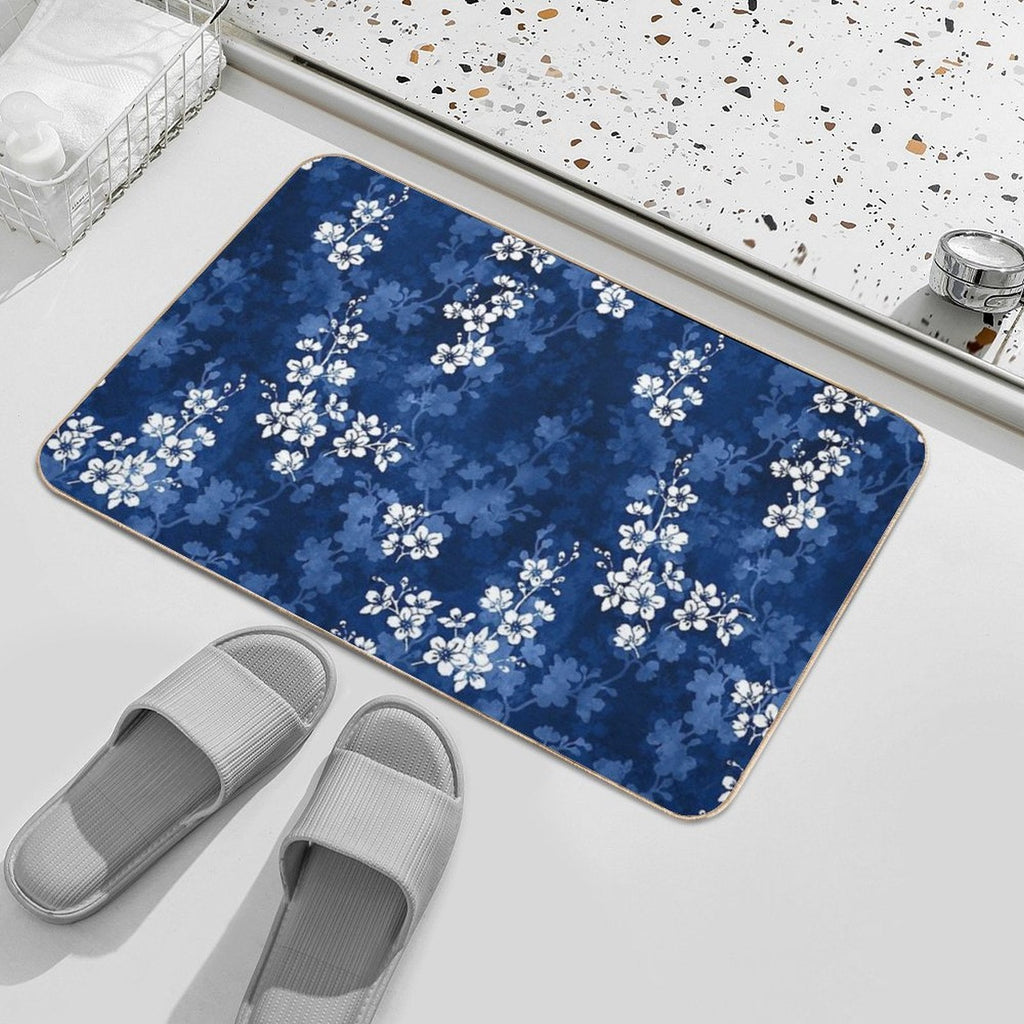 Sakura Blossom in Deep Blue  Fade-Resistant Bath Mat