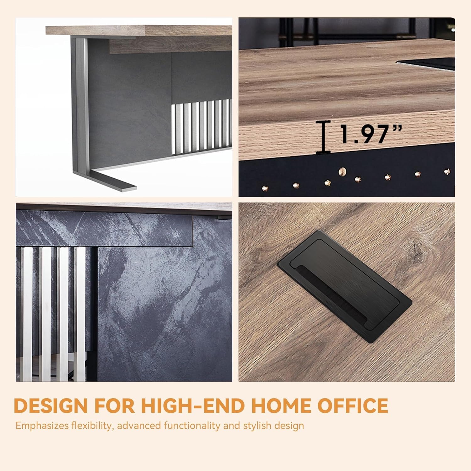 63 Inch Executive Office Desk Stainless Steel Frame