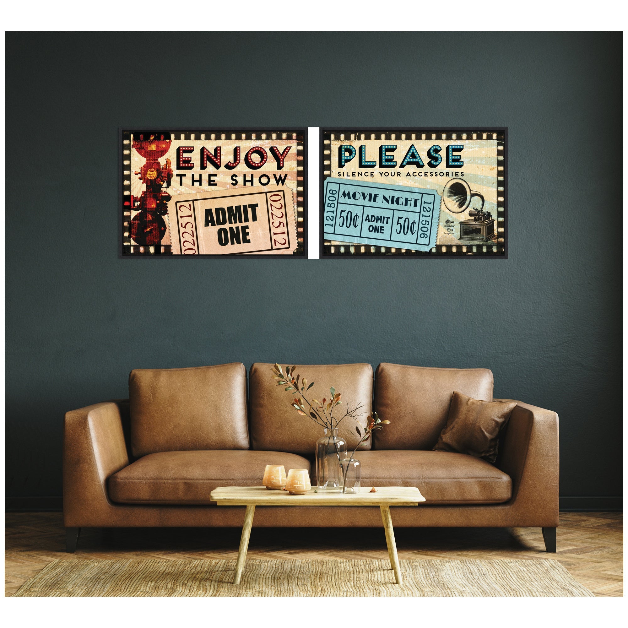 Vintage Movie Tickets 2 Piece Framed Canvas Wall Art Set by Corinna Buchholz of Piddix