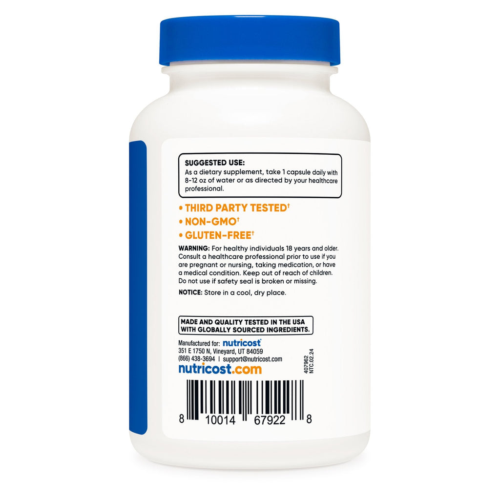 Dietary Supplement nutricost® Folic Acid (Vitamin B9) Folate 1,000 mcg Strength Capsule 240 Per Bottle NTC082101