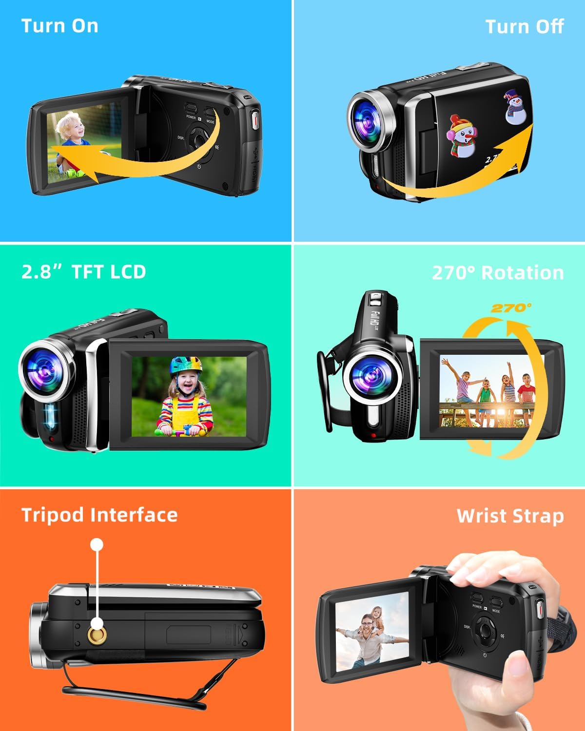Video Camera Camcorder Full HD 2.7K 36.0 MP with 16GB SD Card