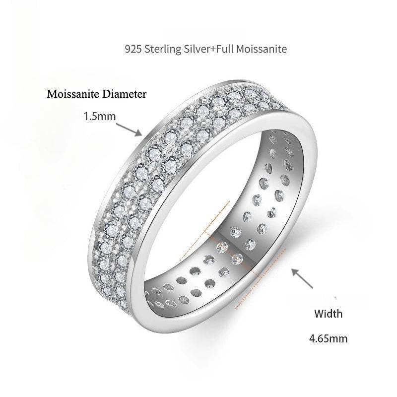 S925 Moissanite Matching Couple Eternity Bands Wedding Rings, Two-Row 1ct & Three-Row 1.8ct, D-Grade VVS, 18K White Gold Plated Unisex Rings