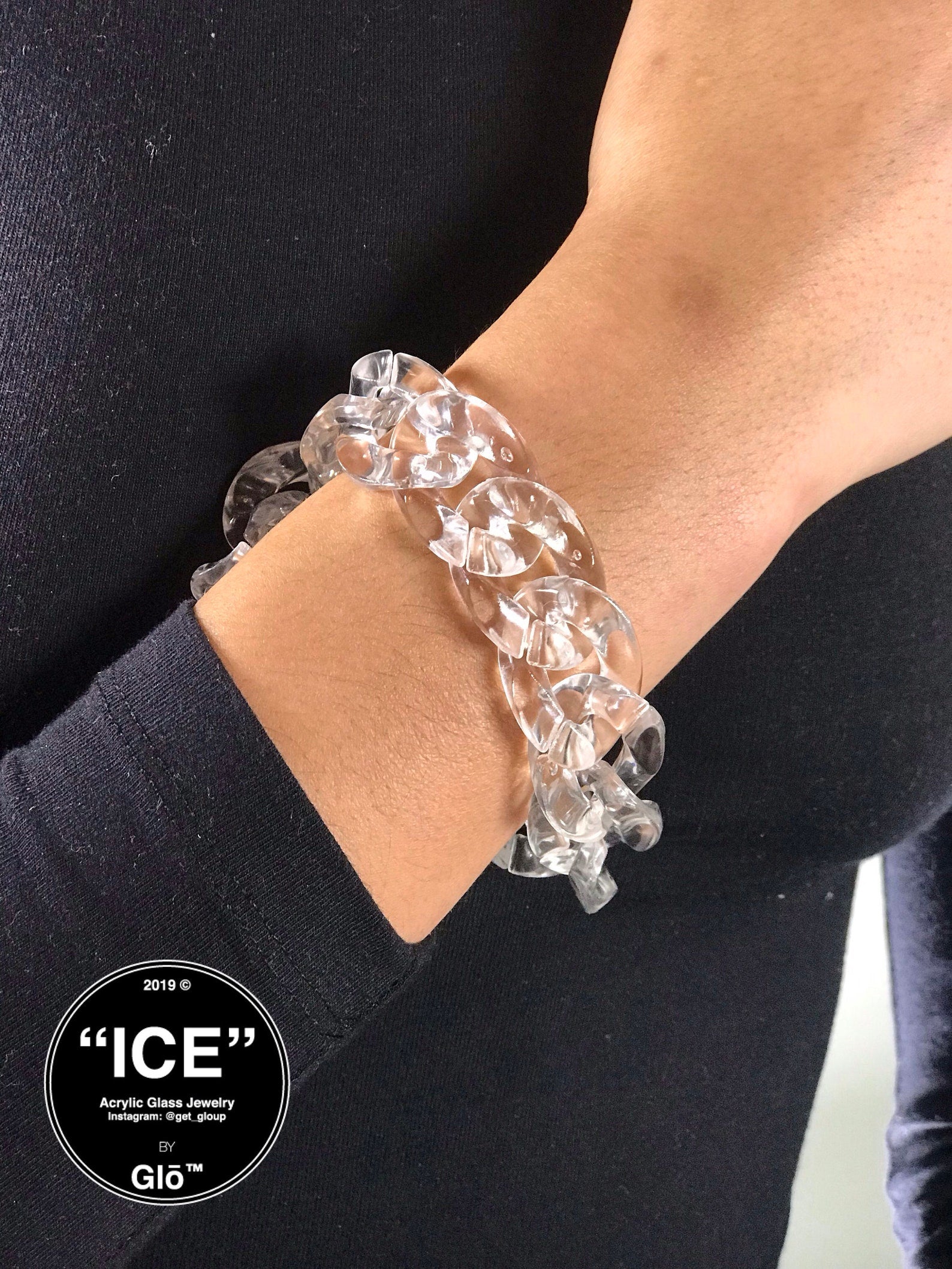 Clear Large Cuban Link Bracelet – Chunky Acrylic Glass Chain for Y2K Fashion, Layering & Statement Style