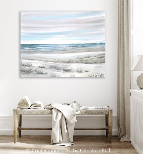 "Coastal Whispers II" GICLEE PRINT Coastal Abstract Painting, Neutral, Light Blue, Grey, White, Taupe