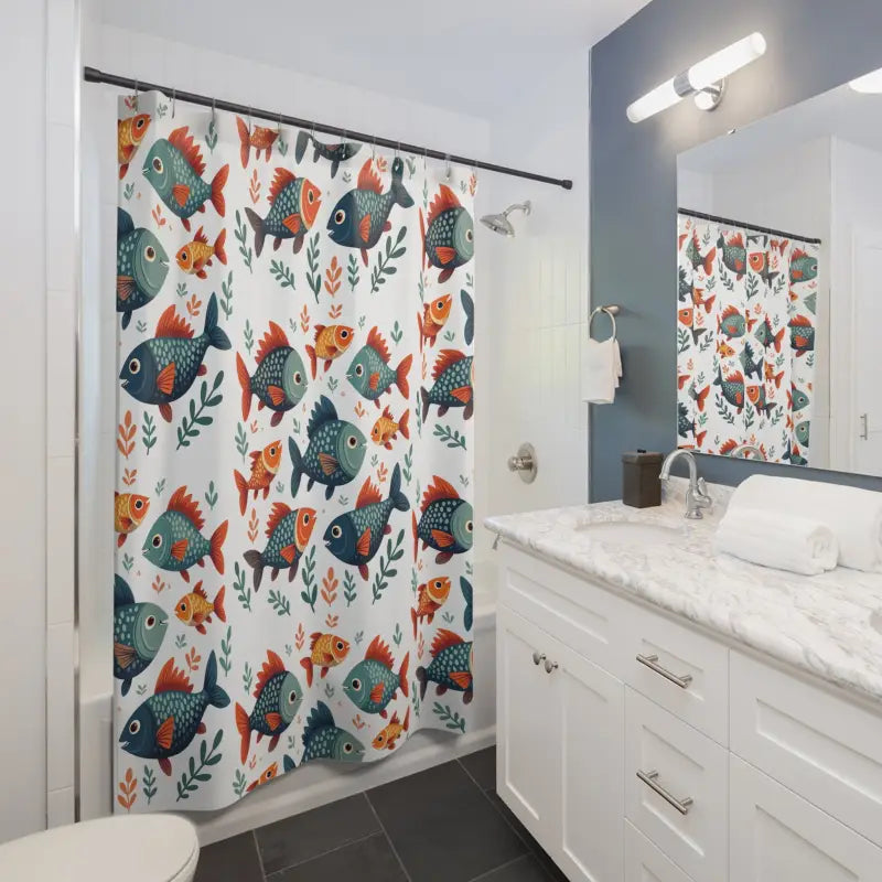 Fish Shower Curtain - Underwater Oasis Colorful Design - DipaliZ