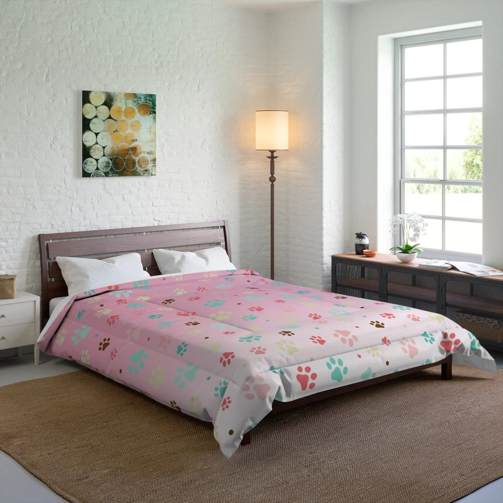 Colorful Paw Print Comforter - Cozy Pet Lover Bedding
