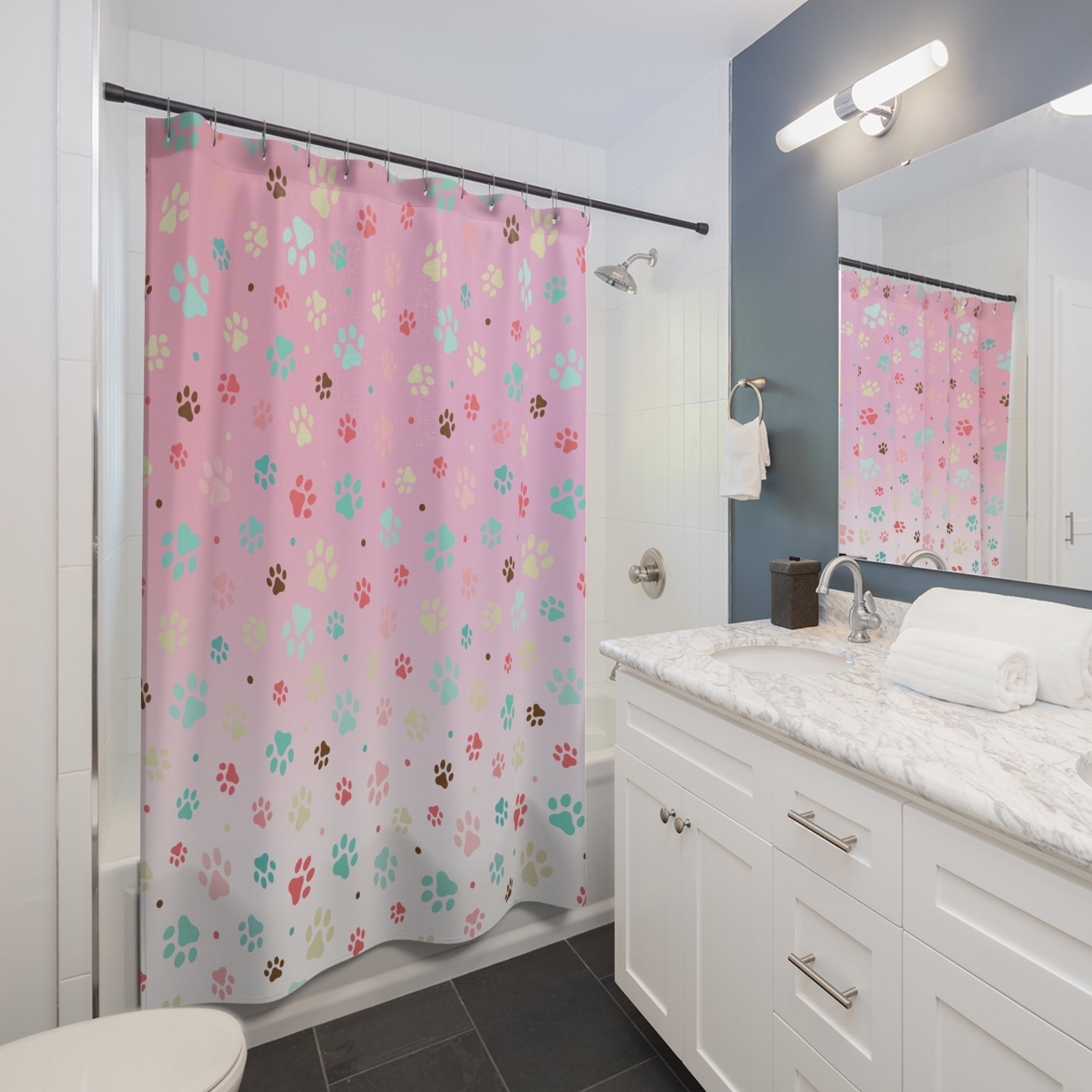 Cute Paw Print Shower Curtain for Pet Lovers