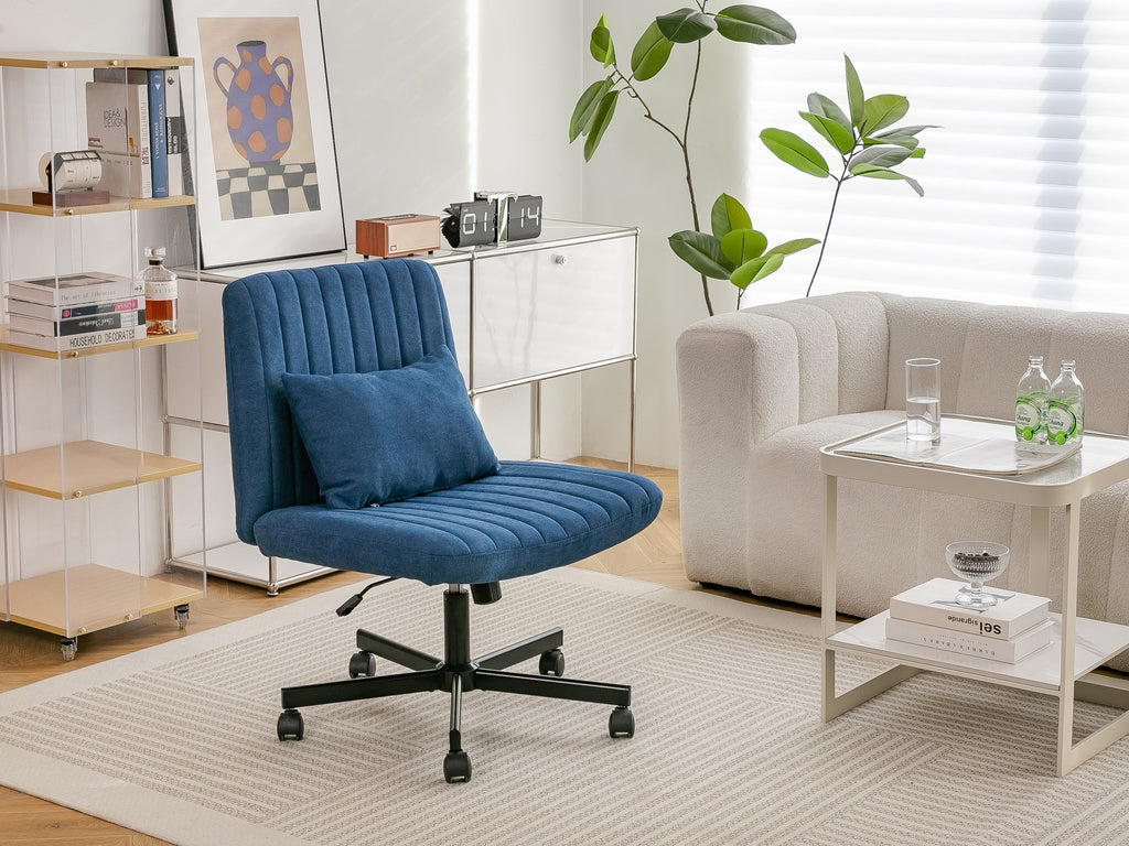 Swivel Office Chair Linen Blue Criss Cross Memory Foam 360 Degree 25.2 In