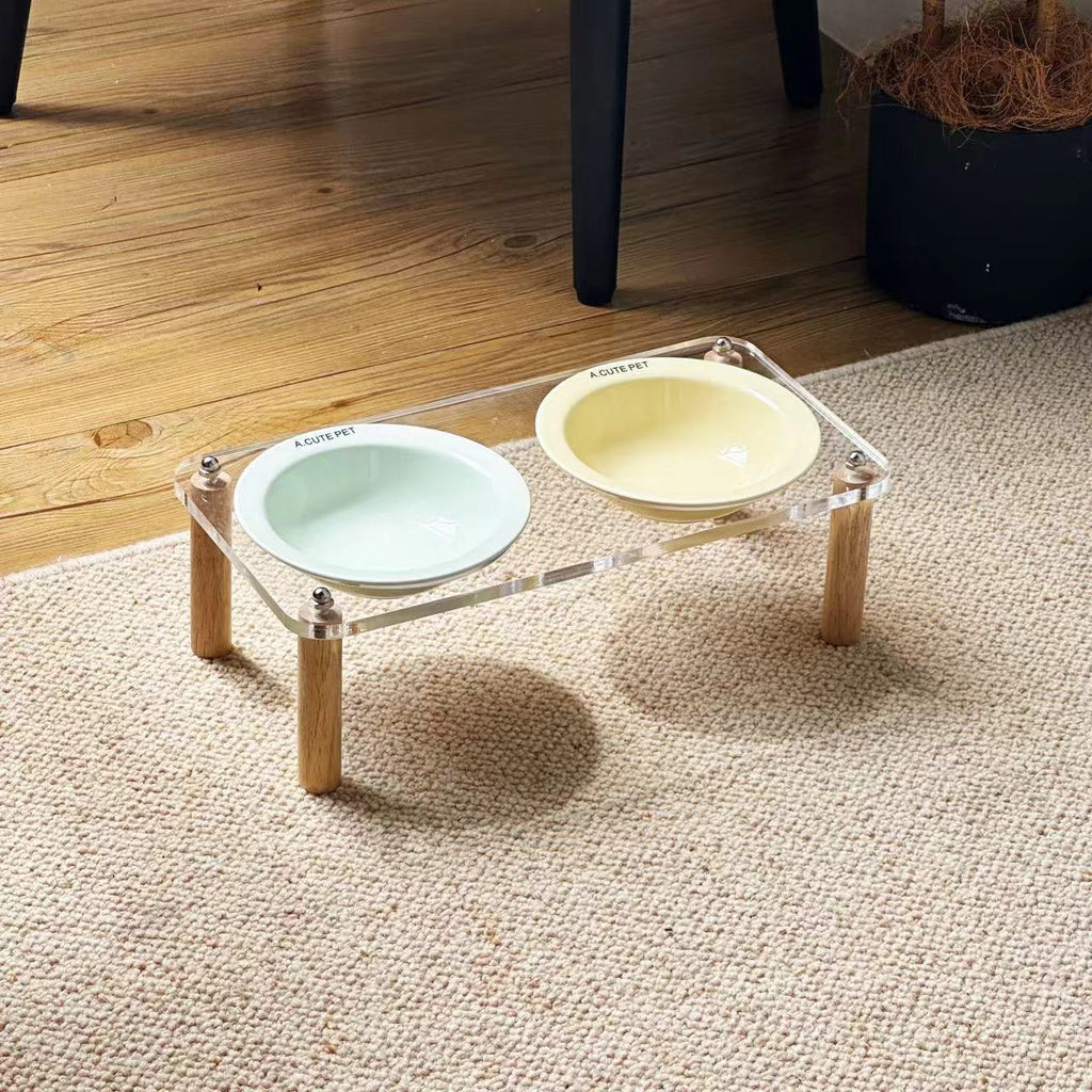 Cat Water Bowl Dog Basin Anti-tumble High Leg Cat Bowl Ceramic Cat Food Holder Double Bowl