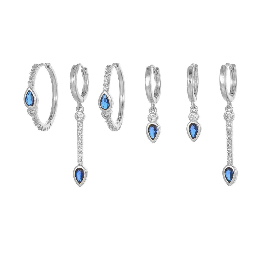 Multi Sets of Blue Flower Pierced Earrings, 4-6pcs, 18k Gold Plated Stud Drop Hoop Huggie Cuff Chain, S925 Needle, Stacked Lobe Designs with Dazzling Zirconia