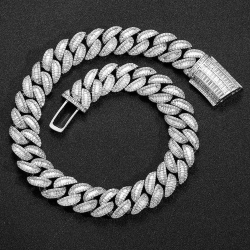 20mm Fully Diamond-Encrusted Square Zircon Cuban Chain Hip-Hop Necklace