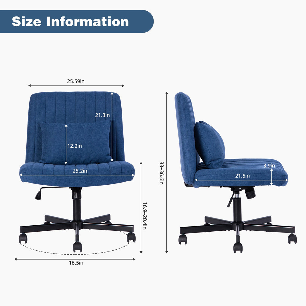 Swivel Office Chair Linen Blue Criss Cross Memory Foam 360 Degree 25.2 In