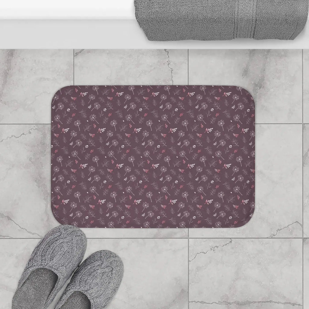 Mauve Bath Mat - Dandelion Design for Bathroom Decor - DipaliZ