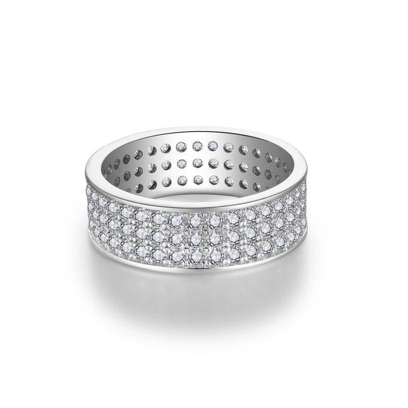 S925 Moissanite Matching Couple Eternity Bands Wedding Rings, Two-Row 1ct & Three-Row 1.8ct, D-Grade VVS, 18K White Gold Plated Unisex Rings