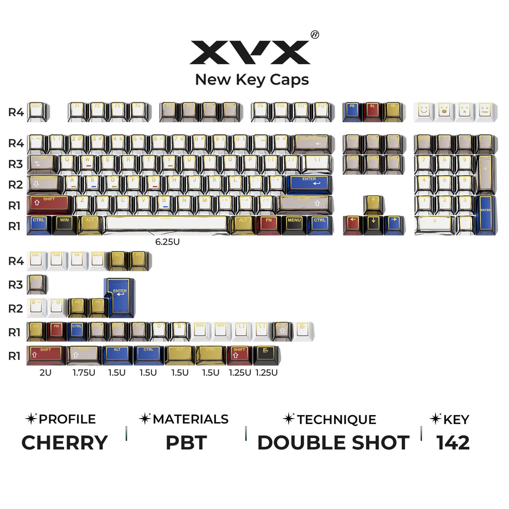 XVX PRISM Shine-Through Double-Shot Cherry Profile 142-Key PBT Keycap Set