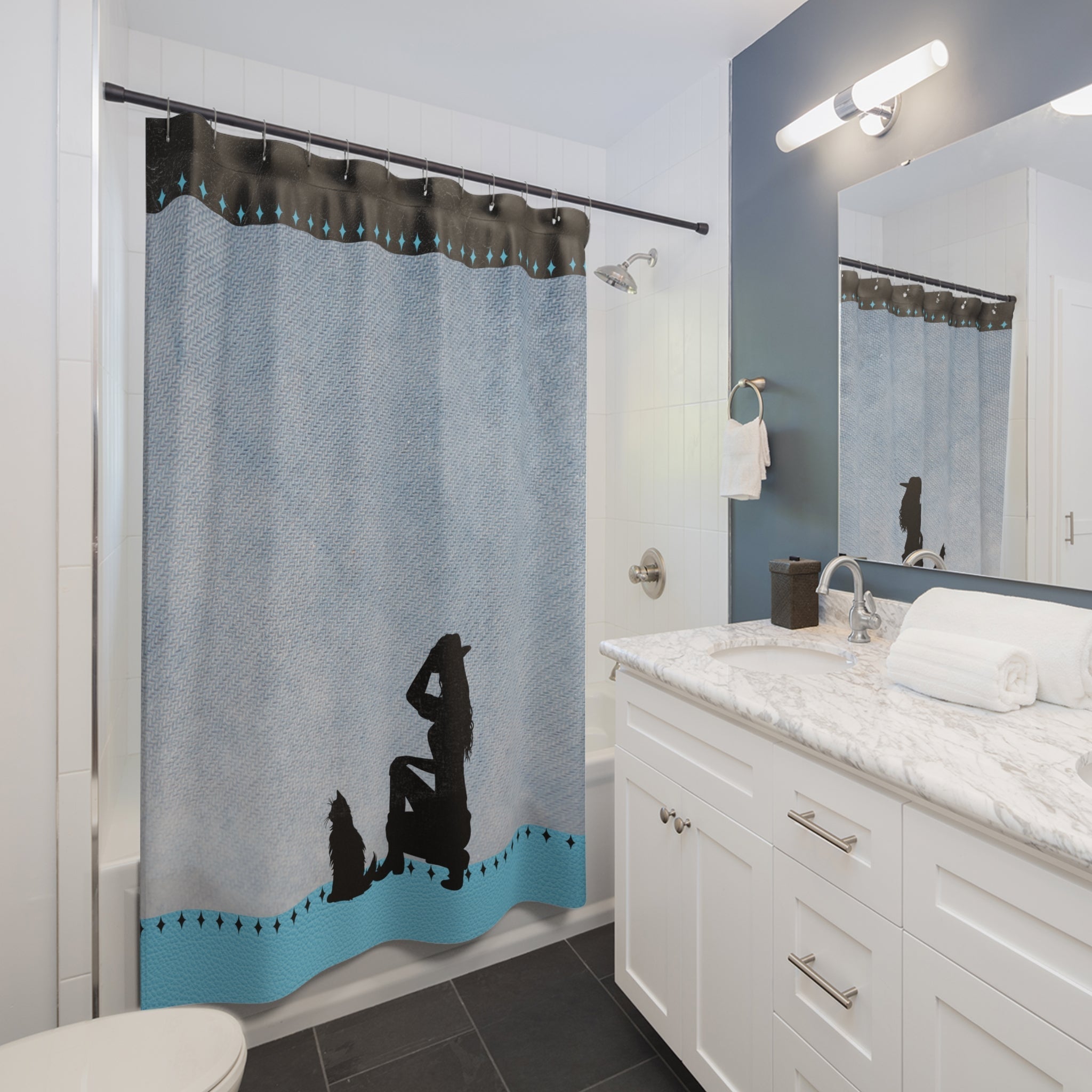 Denim Cat Lady Shower Curtains