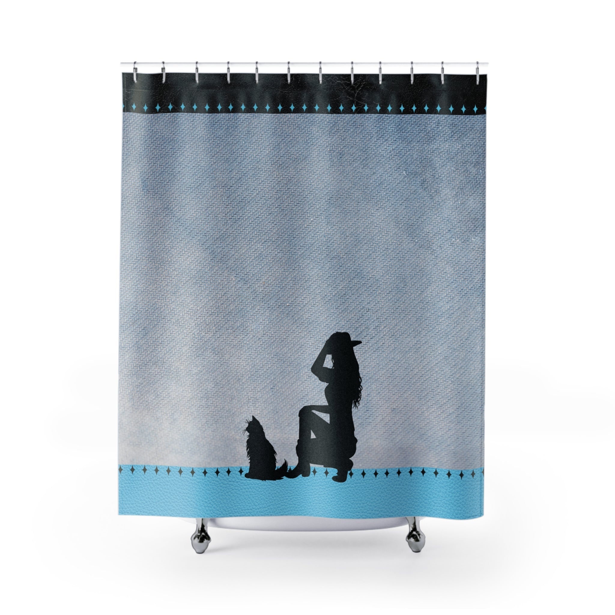Denim Cat Lady Shower Curtains