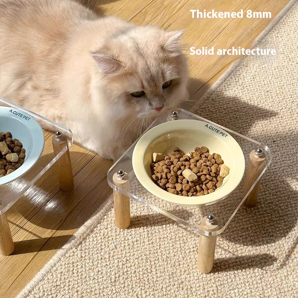 Cat Water Bowl Dog Basin Anti-tumble High Leg Cat Bowl Ceramic Cat Food Holder Double Bowl