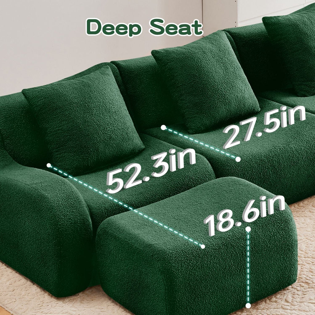 Soft Teddy Fabric Boneless Sofa,No Assembly Required Streamlined Design,Anti-Slip Design 32D High Density Sponge Fits Living Rooms Bedrooms,Green