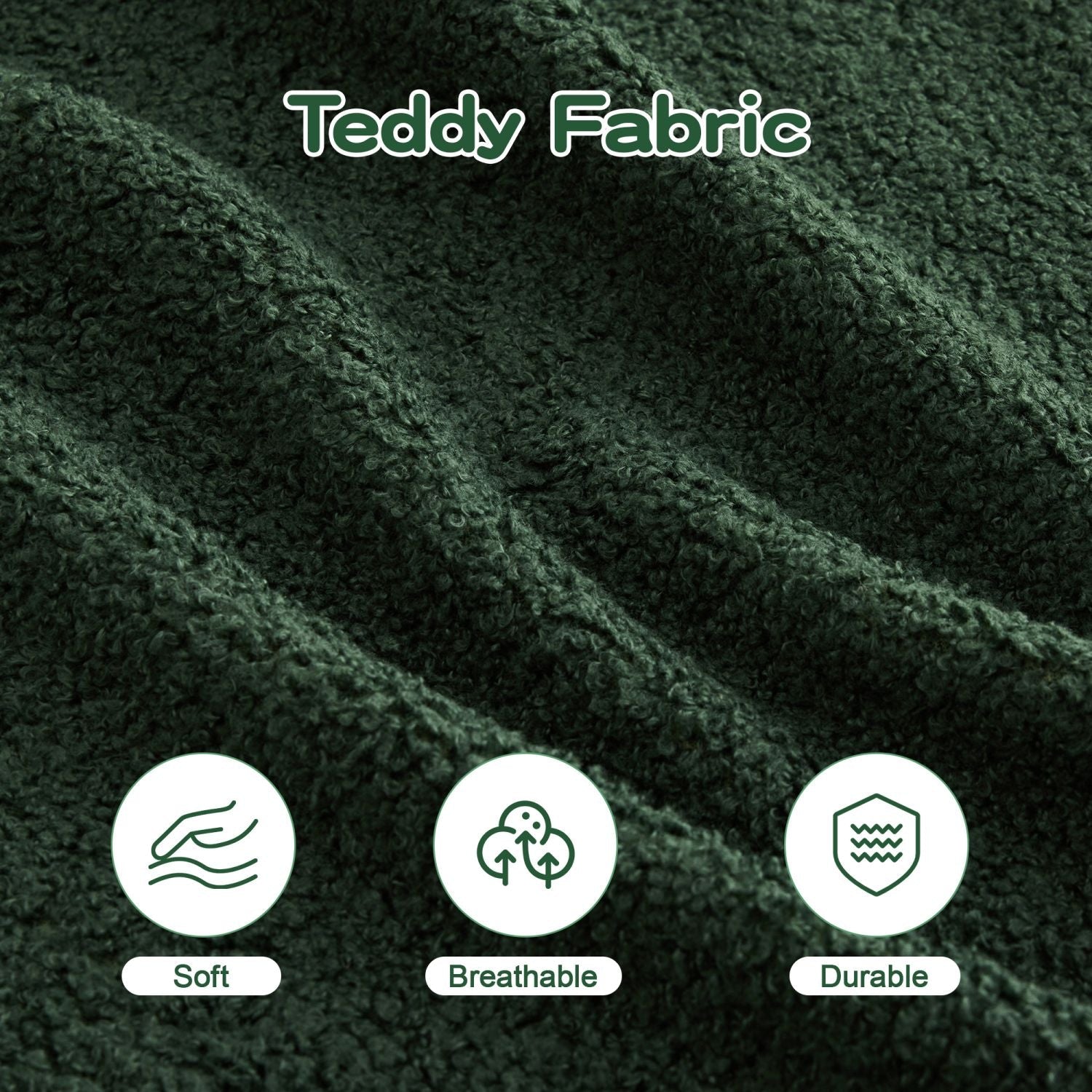 Soft Teddy Fabric Boneless Sofa,No Assembly Required Streamlined Design,Anti-Slip Design 32D High Density Sponge Fits Living Rooms Bedrooms,Green
