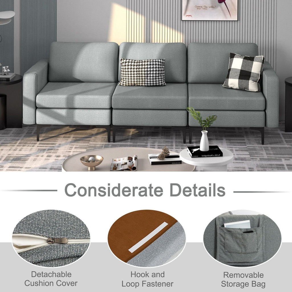 Convertible Sofa Couch with Magazine Pockets 3-Seat with 2 USB Port