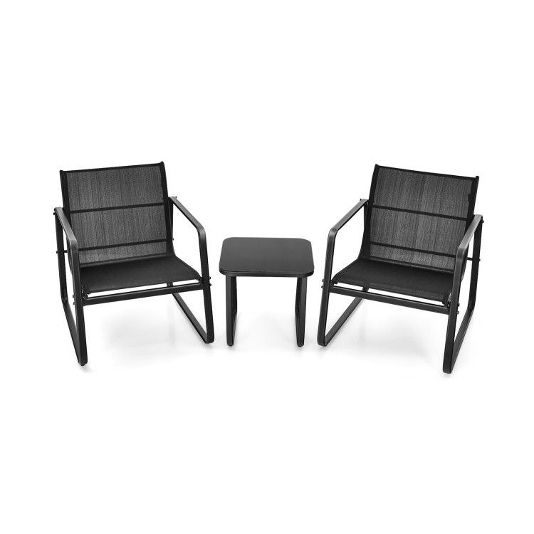3 Pieces Patio Bistro Furniture Set with Glass Top Table Garden Deck