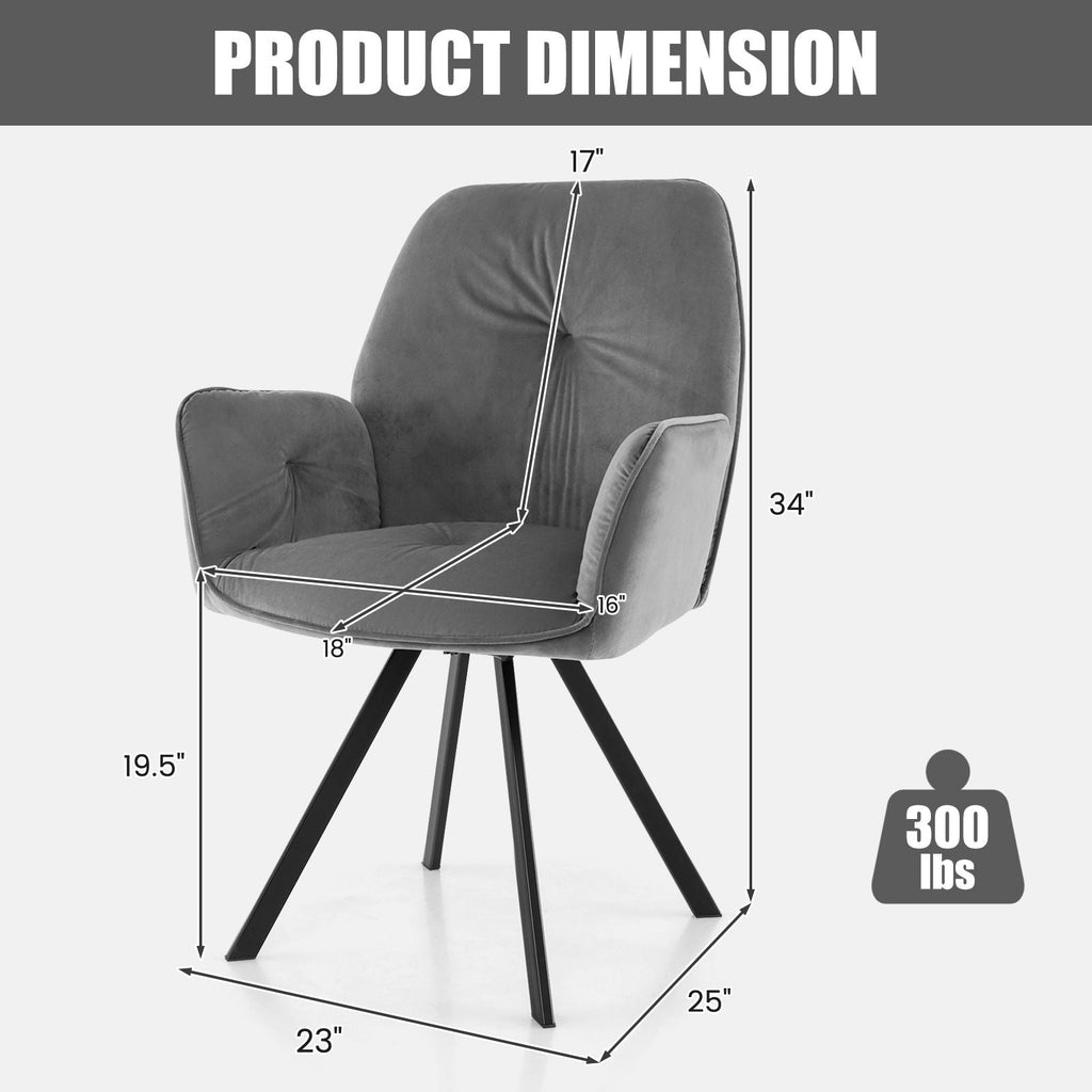 Set of 2 Swivel Accent Arm Chairs with Metal Legs and Wide Back