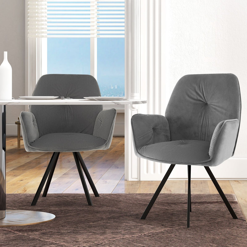 Set of 2 Swivel Accent Arm Chairs with Metal Legs and Wide Back