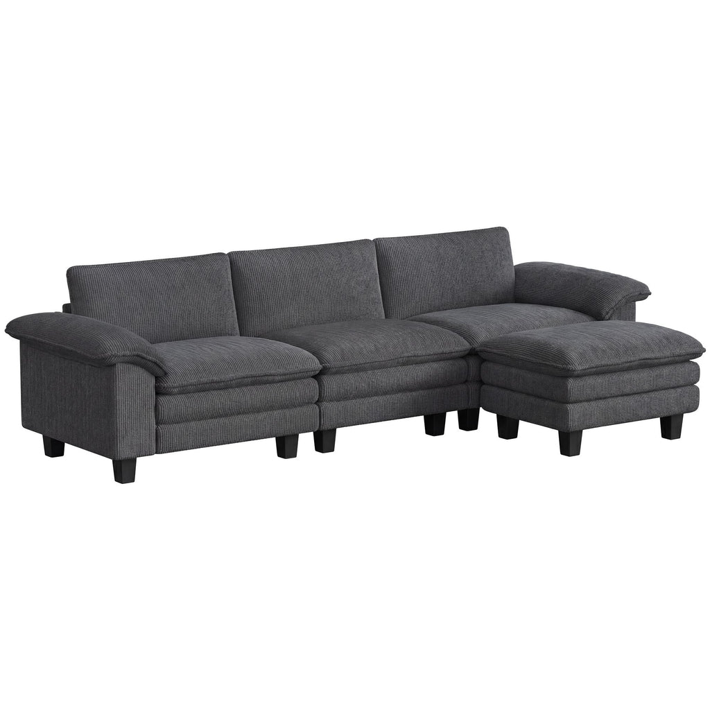 Sectional Sofa, L Shaped Couch with Deep Seat, Movable Ottoman and Pillow-top Armrests, Dark Gray