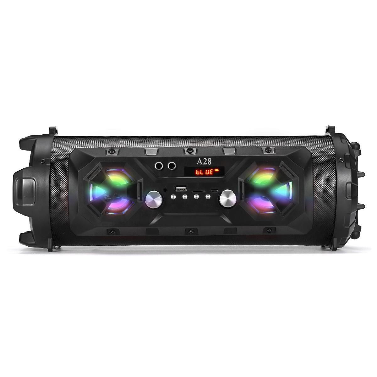 Bluetooth Speaker A28 Portable Wireless Stereo Bass Subwoofer Karaoke Party Speakers with RGB LED Light Support FM Radio TF Card