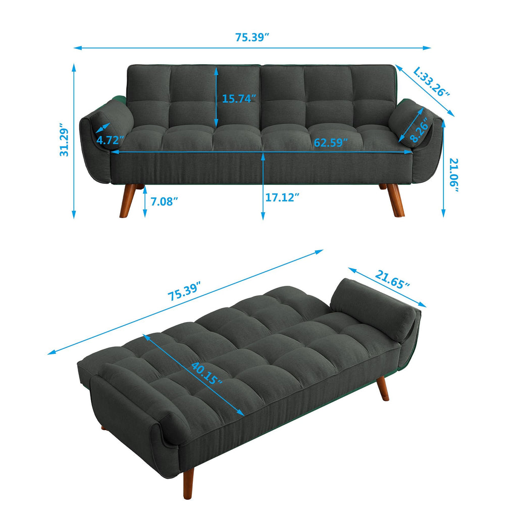 75" Flared Arm Convertible Sleeper Sofa-Dark Gray