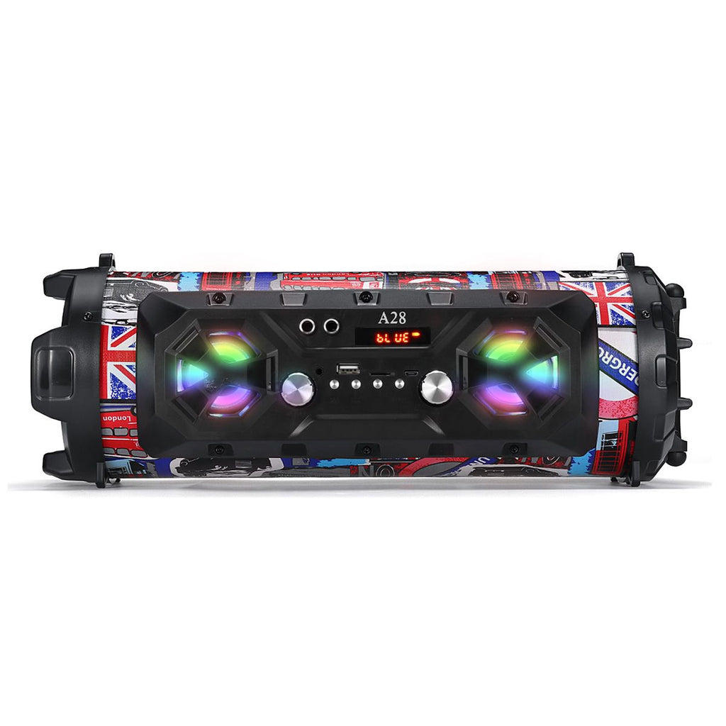 Bluetooth Speaker A28 Portable Wireless Stereo Bass Subwoofer Karaoke Party Speakers with RGB LED Light Support FM Radio TF Card