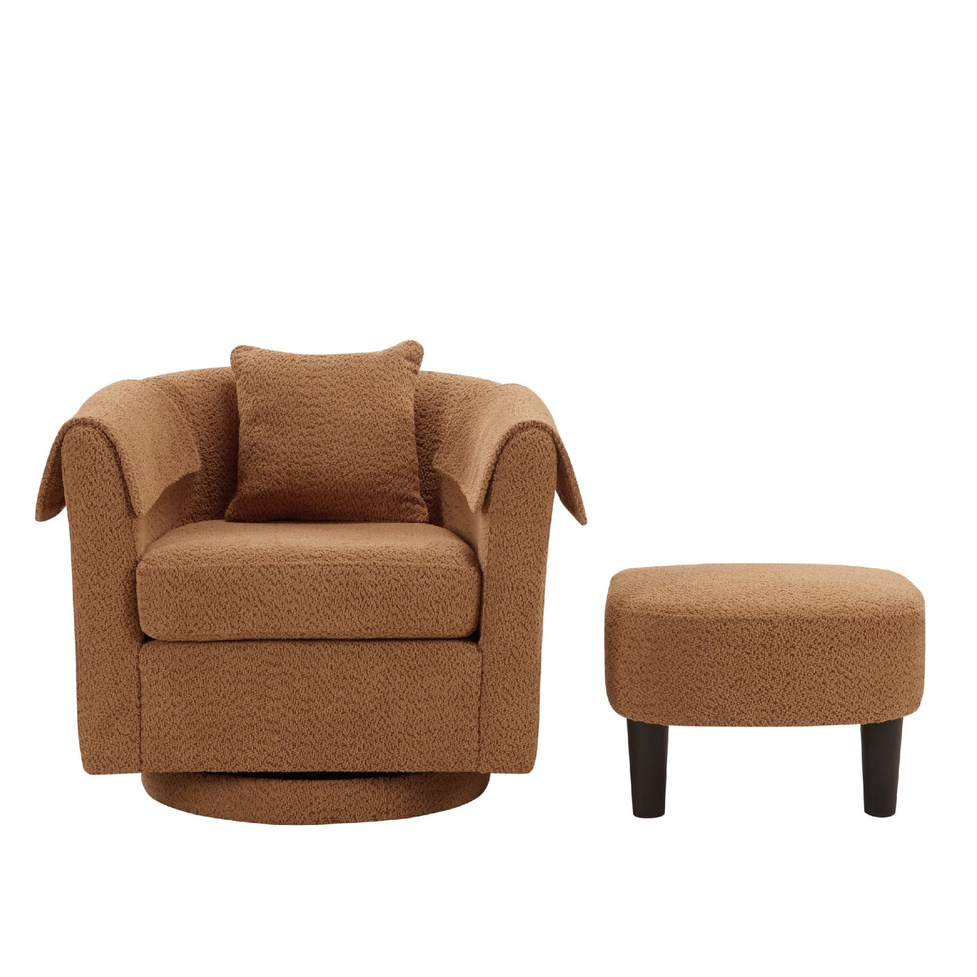 Swivel Accent Chair with Ottoman Set, Modern Chenille Barrel Armchair with Removable Back Pillow & 2 Armrest Covers for Living Room, Bedroom, Office, Yellow