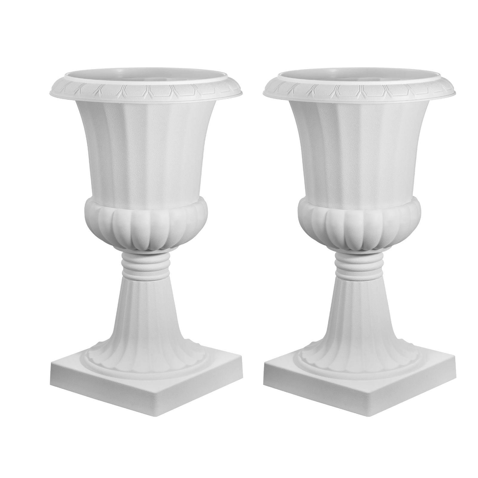 Plastic Urn Planters, 15.8 x 26.4 Inch, 2 Pack White Classic Flower Pots Front Porch Planters, Indoor & Outdoor Vase for Wedding, Party, Event, Home, Stage, Garden, Balcony, Patio Decoration