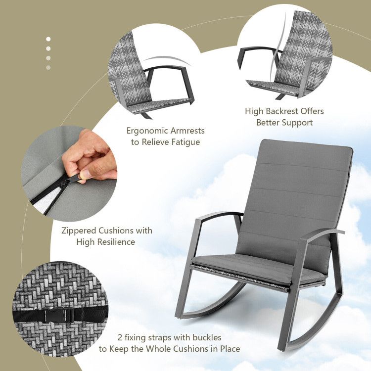3 Pieces Patio Rattan Rocking Furniture Set