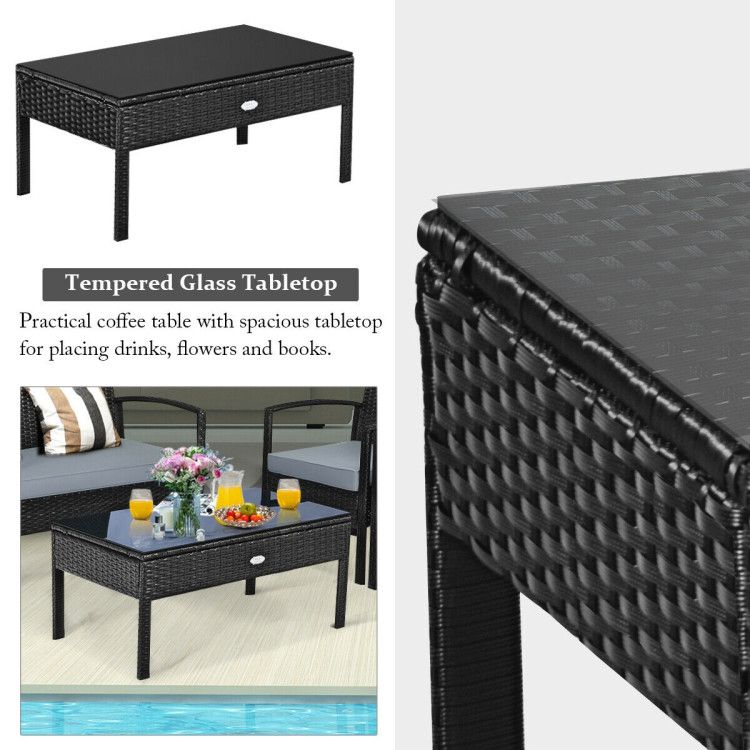 4 Pieces Patio Rattan Cushioned Furniture Set with Loveseat and Table Outdoor Conversation Sets